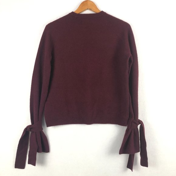 Brown Allan Women's Size Small Burgundy Merino Wool Yak Tie Sleeve Knit Sweater - Picture 2 of 8